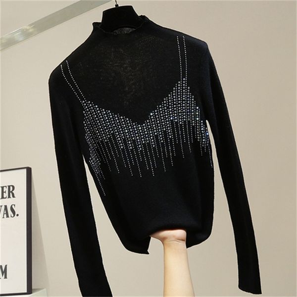 brilliant weight drilling solid sleeve long collar high sweater fine women fashion simple elegant basic knit xilv, White;black
brilliant weight drilling solid sleeve long collar high sweater fine women fashion simple elegant basic knit xilv, White;black
