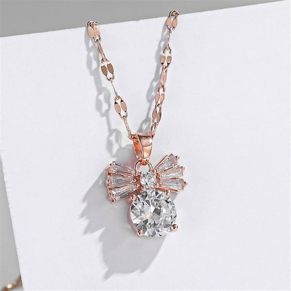 pendant necklaces 316l stainless steel bowknot titanium necklace female inlaid crystal hao stone rose gold wedding, Silver
pendant necklaces 316l stainless steel bowknot titanium necklace female inlaid crystal hao stone rose gold wedding, Silver