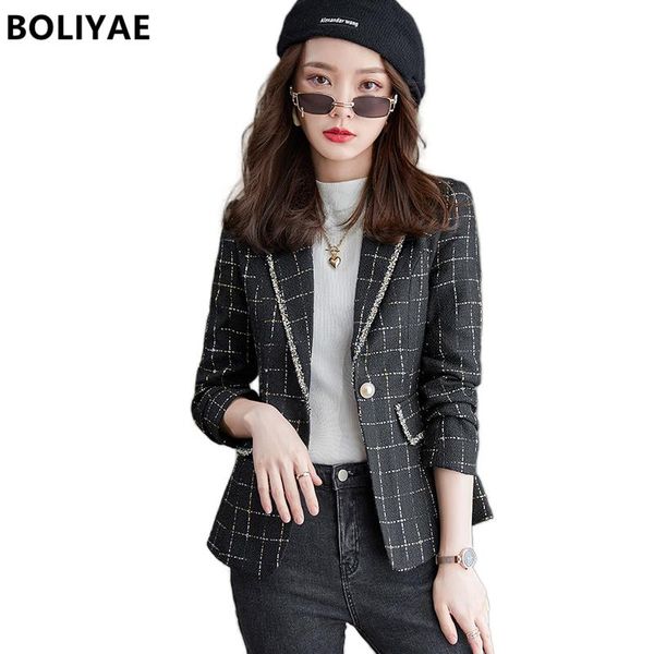 women's suits & blazers boliyae autumn and winter plaid tweed long sleeve blazer women fashion black slim jackets female casual office, White;black
women's suits & blazers boliyae autumn and winter plaid tweed long sleeve blazer women fashion black slim jackets female casual office, White;black