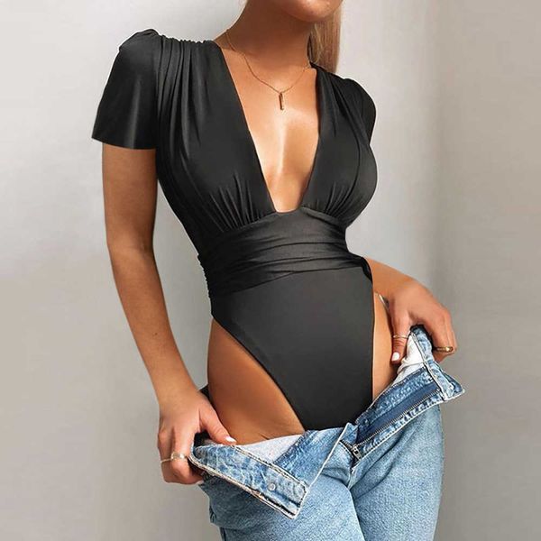 summer bodysuits deep v-neck pleated waist tights fashion solid color black jumpsuits women slim short sleeve rompers 210526, Black;white
summer bodysuits deep v-neck pleated waist tights fashion solid color black jumpsuits women slim short sleeve rompers 210526, Black;white