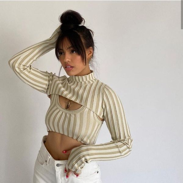 women's t-shirt hirigin 2021 y2k striped sweater women turtleneck knitted long sleeve crop two piece set indie vintage pullovers, White
women's t-shirt hirigin 2021 y2k striped sweater women turtleneck knitted long sleeve crop two piece set indie vintage pullovers, White