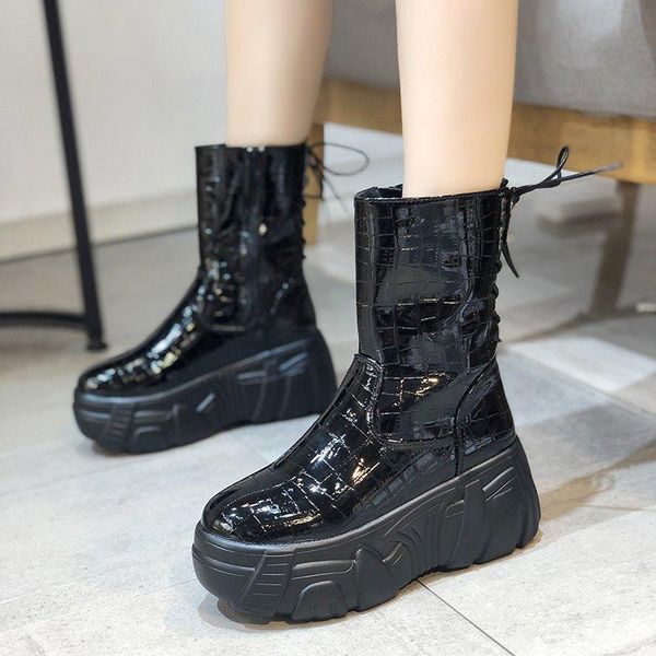 boots patent leather high platform women fashion 2021 non-slip wear-resistant sole mid-calf ladies, Black
boots patent leather high platform women fashion 2021 non-slip wear-resistant sole mid-calf ladies, Black