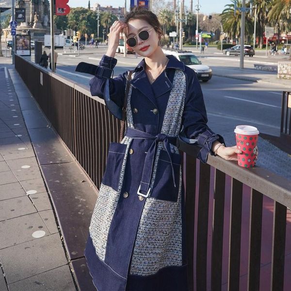 women's trench coats windbreaker coat spring and autumn middle long thin temperament denim fashion quality clothes, Tan;black
women's trench coats windbreaker coat spring and autumn middle long thin temperament denim fashion quality clothes, Tan;black