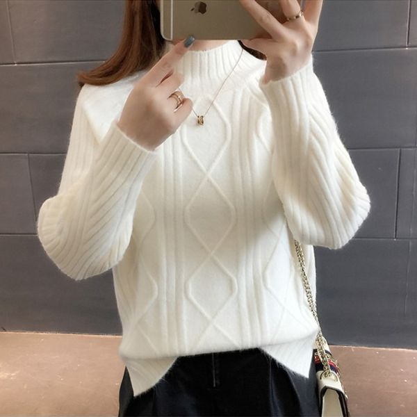 sweater women autumn winter half-turtleneck knitted warm pullover female loose casual solid jumper 210218, White;black
sweater women autumn winter half-turtleneck knitted warm pullover female loose casual solid jumper 210218, White;black