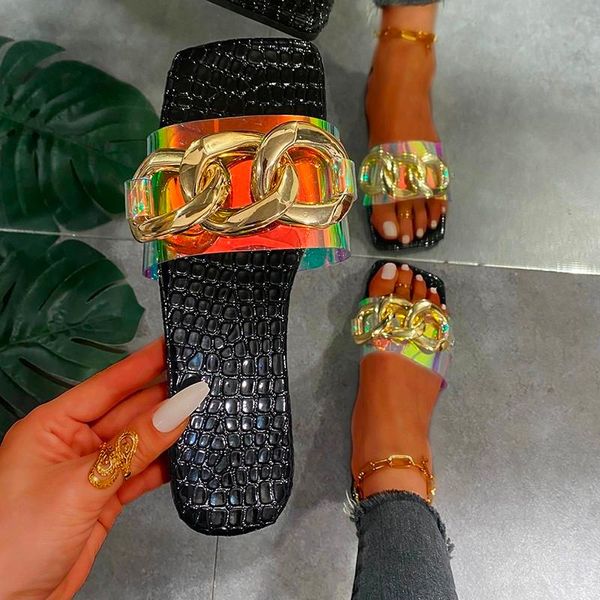 slippers women summer metal chain decoration square heel sandals light comfortable outdoor beach flat slides shoes, Black
slippers women summer metal chain decoration square heel sandals light comfortable outdoor beach flat slides shoes, Black