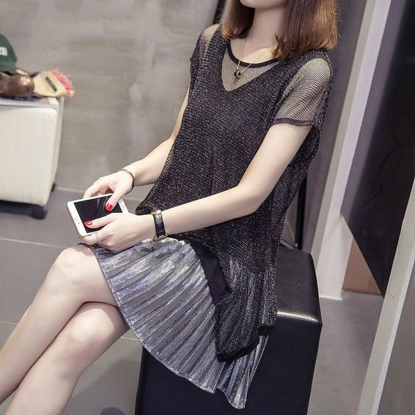 women's summer black mesh mini v-neck with short casual splice hollow out fake 2 pcs party dress plus size 5xl zwv8, Black;gray 
women's summer black mesh mini v-neck with short casual splice hollow out fake 2 pcs party dress plus size 5xl zwv8, Black;gray