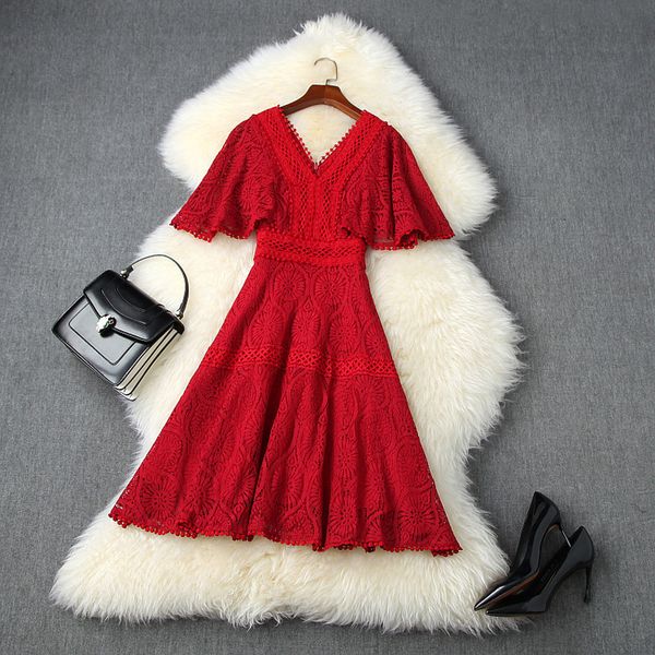 2021 new red/black hollow out lace party women sumemr runway elegant v-neck short sleeve mini female 0oo0, Black;gray
2021 new red/black hollow out lace party women sumemr runway elegant v-neck short sleeve mini female 0oo0, Black;gray