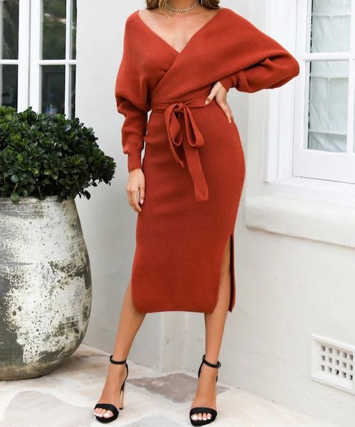elegant women off shoulder knitted midi dress solid color v-neck long batwing sleeve split slim fit dress for lady spring autumn, Black;gray
elegant women off shoulder knitted midi dress solid color v-neck long batwing sleeve split slim fit dress for lady spring autumn, Black;gray