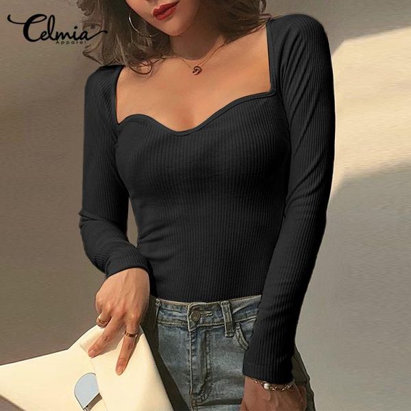 women's t-shirt 5xl celmia women fashion knitted t shirt tight long sleeve square collar tees casual plus size base streetwear, White
women's t-shirt 5xl celmia women fashion knitted t shirt tight long sleeve square collar tees casual plus size base streetwear, White