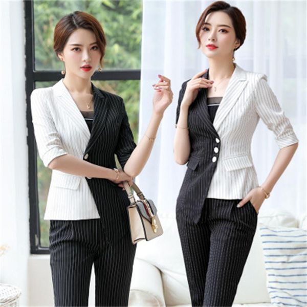 women's two piece pants fashion suit female summer / fall large size casual black white striped splice business + nine-point sets
women's two piece pants fashion suit female summer / fall large size casual black white striped splice business + nine-point sets