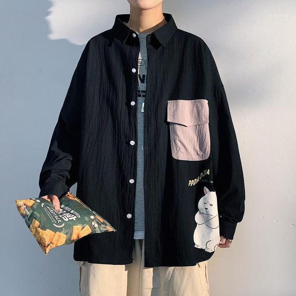men's dress shirts long sleeve shirt spring and summer leisure fashion brand cartoon big size ruffian handsome loose trend coat, White;black
men's dress shirts long sleeve shirt spring and summer leisure fashion brand cartoon big size ruffian handsome loose trend coat, White;black