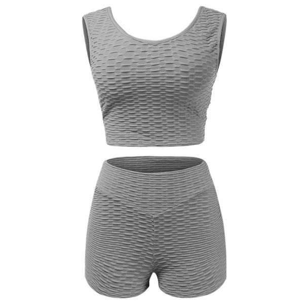 women's tracksuits 40gc women 2pcs workout outfit sleeveless crop high waist bulift ruched shorts, Gray
women's tracksuits 40gc women 2pcs workout outfit sleeveless crop high waist bulift ruched shorts, Gray