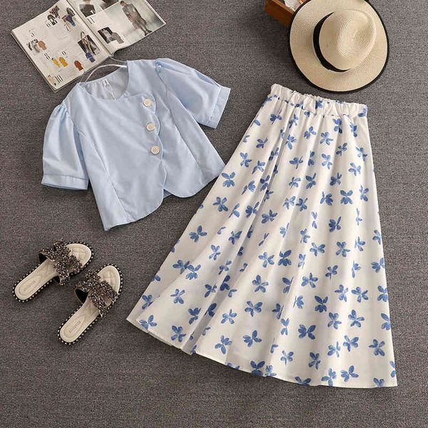 two piece dress summer korean chic sweet set women crop shirt blouse + floral print long skirts suits fashion casual 2 sets ks, White
two piece dress summer korean chic sweet set women crop shirt blouse + floral print long skirts suits fashion casual 2 sets ks, White