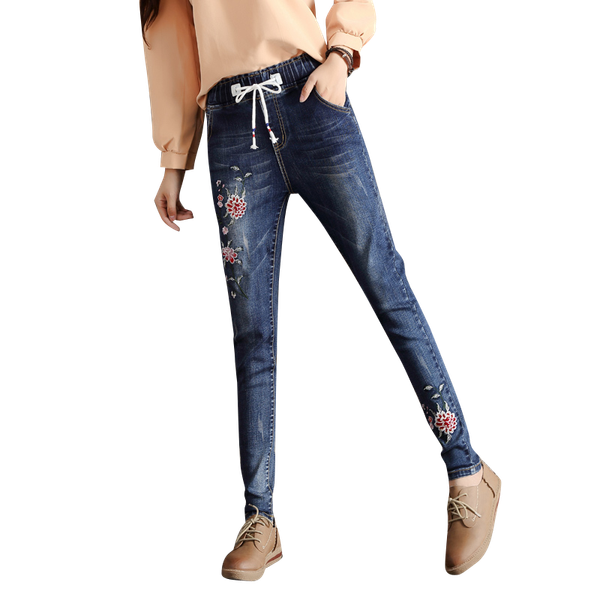 elastic waist jeans female 2021 spring autumn loose plus size casual harem pants women embroidery print wild student trousers, Blue
elastic waist jeans female 2021 spring autumn loose plus size casual harem pants women embroidery print wild student trousers, Blue