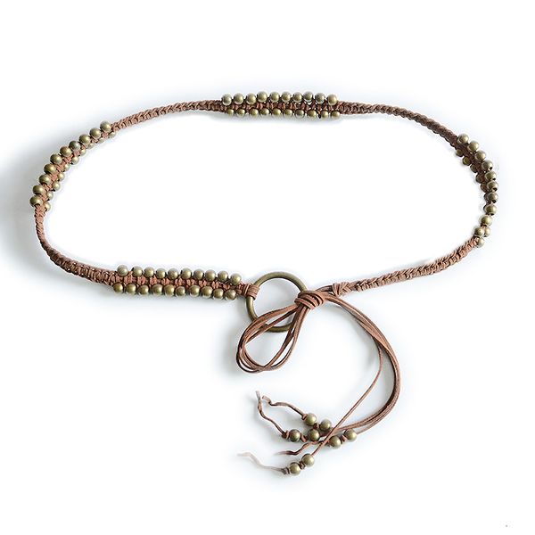 women's slim waist chain with new iron ring pattern copper bead wax rope and ethnic decoration belt, Black;brown
women's slim waist chain with new iron ring pattern copper bead wax rope and ethnic decoration belt, Black;brown