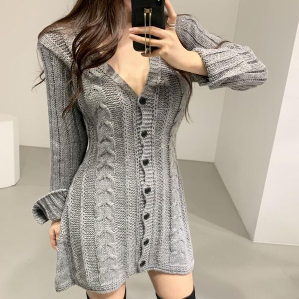 casual dresses twisted knitted sweater mini dress women v-neck single breasted party autumn winter long sleeve korean robe, Black;gray
casual dresses twisted knitted sweater mini dress women v-neck single breasted party autumn winter long sleeve korean robe, Black;gray