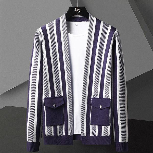 men's sweaters trendy blue striped cardigan men korean fashion color contrast pocket sweater knit plus size black loose, White;black
men's sweaters trendy blue striped cardigan men korean fashion color contrast pocket sweater knit plus size black loose, White;black