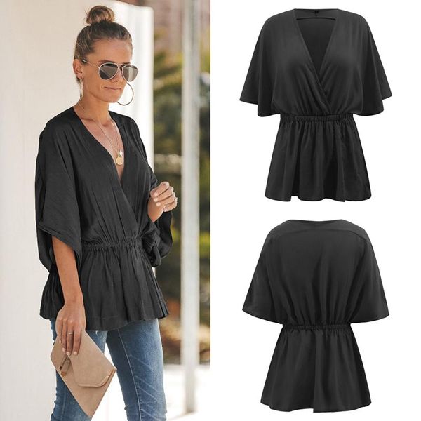 women's blouses & shirts spring women loose half batwing sleeve v-neck ladies solid pleated shirt l8501014, White
women's blouses & shirts spring women loose half batwing sleeve v-neck ladies solid pleated shirt l8501014, White