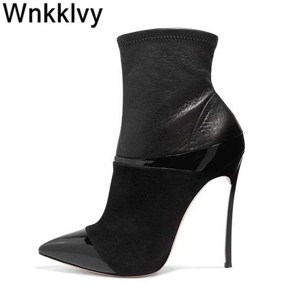 boots autumn winter short women super high heel pointed toe patent suede stitching ankle booties party banquet shoes, Black
boots autumn winter short women super high heel pointed toe patent suede stitching ankle booties party banquet shoes, Black