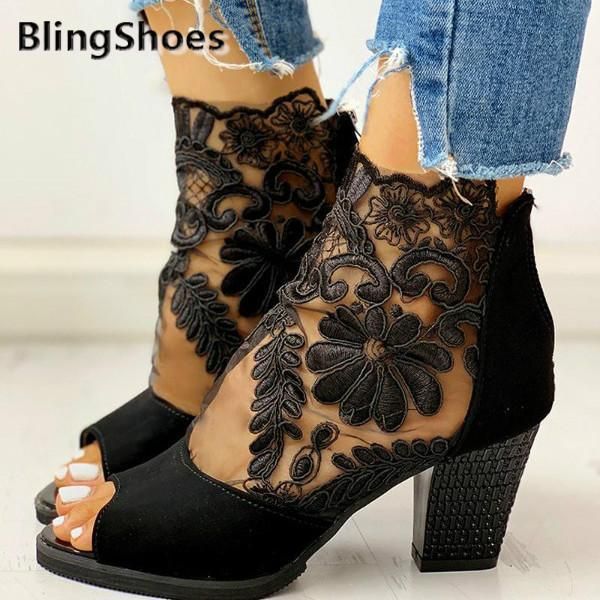 women sandals high heels peep toe lace flower lace high heel sandals ankle strap net surface hollow out pumps women shoes, Black
women sandals high heels peep toe lace flower lace high heel sandals ankle strap net surface hollow out pumps women shoes, Black