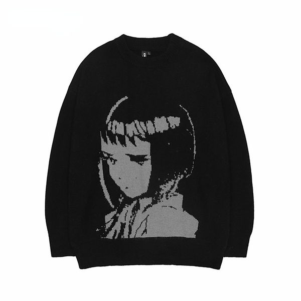 handsome pullover sweater oversized japanese anime cartoon style men and women print knitted sweater long sleeves, White;black
handsome pullover sweater oversized japanese anime cartoon style men and women print knitted sweater long sleeves, White;black