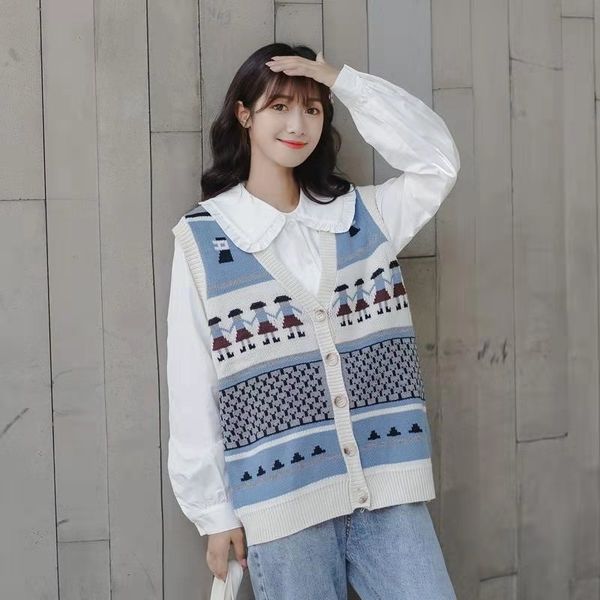 spring autumn fashion womens cardigans vest sweet cartoon pattern single breasted design preppy style korean ladies vest loose, White
spring autumn fashion womens cardigans vest sweet cartoon pattern single breasted design preppy style korean ladies vest loose, White