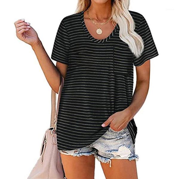 women's t-shirt striped pocket t shirt solid color o-neck casual short sleeve 2021 summer tee shirts female streetwear loose plus size, White
women's t-shirt striped pocket t shirt solid color o-neck casual short sleeve 2021 summer tee shirts female streetwear loose plus size, White
