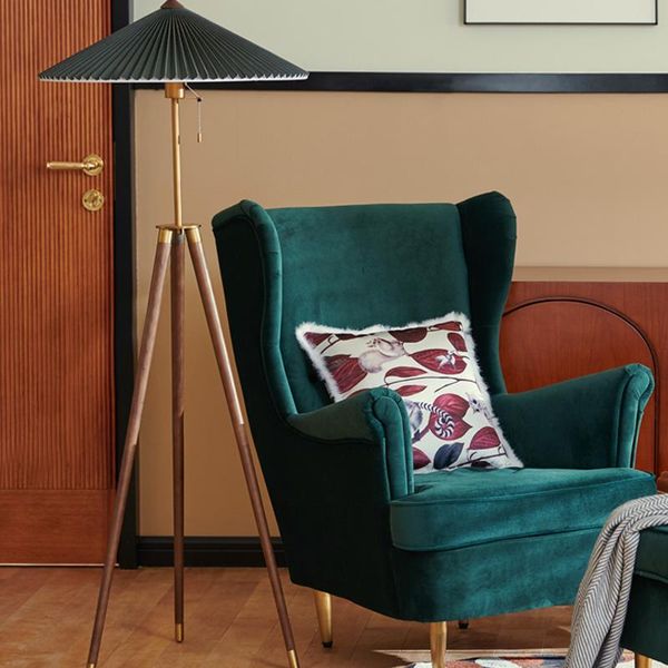 retro black walnut art wooden tripod floor lamp living room nordic pleated green fabric lampshade bedroom bedside vertical lamp
retro black walnut art wooden tripod floor lamp living room nordic pleated green fabric lampshade bedroom bedside vertical lamp