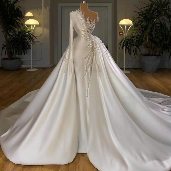 new one 2021 shoulder long sleeve mermaid satin wedding es with detachable train luxury heavy pearls bridal gowns vestidos de noiva kar7, White
new one 2021 shoulder long sleeve mermaid satin wedding es with detachable train luxury heavy pearls bridal gowns vestidos de noiva kar7, White