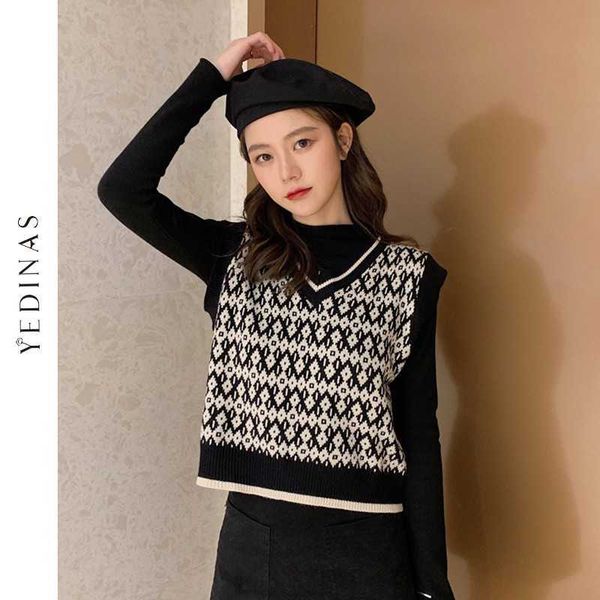 yedinas women fashion houndstooth knitted vest sweater v neck sleeveless vintage female waistcoat korean style chic 210527, White;black
yedinas women fashion houndstooth knitted vest sweater v neck sleeveless vintage female waistcoat korean style chic 210527, White;black