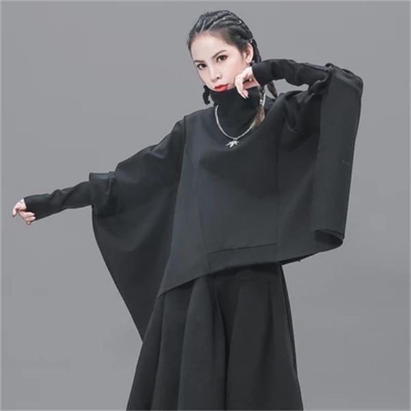 women's t-shirt european station irregular atmosphere high-collared long-sleeved loose hoodie, White
women's t-shirt european station irregular atmosphere high-collared long-sleeved loose hoodie, White