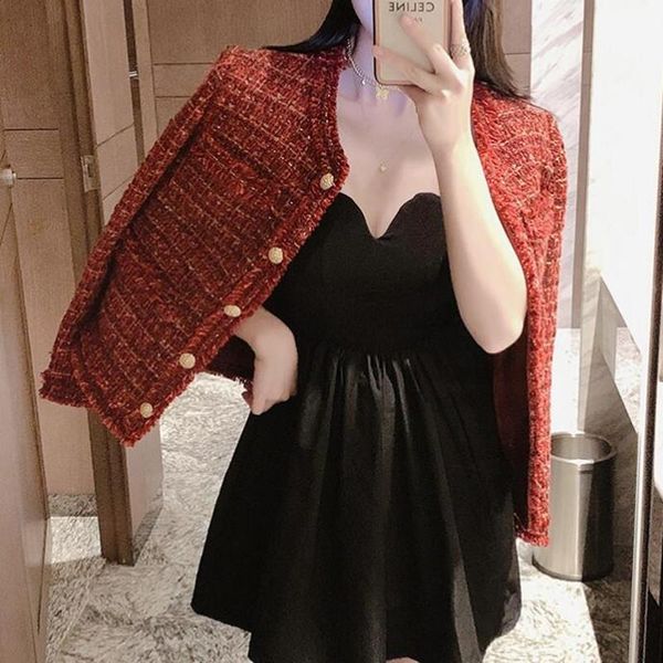 women's jackets autumn tweed jacket women metal button elegant vintage fashion outwear female temperament celebrity ladies short coat, Black;brown
women's jackets autumn tweed jacket women metal button elegant vintage fashion outwear female temperament celebrity ladies short coat, Black;brown