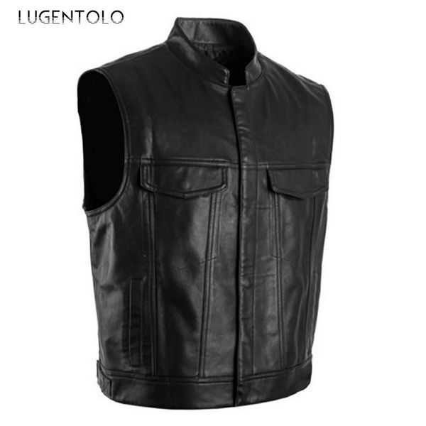 men's vests lugentolo moto vest men faux leather sleeveless punk coat pu large size black stand collar street fashion, Black;white
men's vests lugentolo moto vest men faux leather sleeveless punk coat pu large size black stand collar street fashion, Black;white