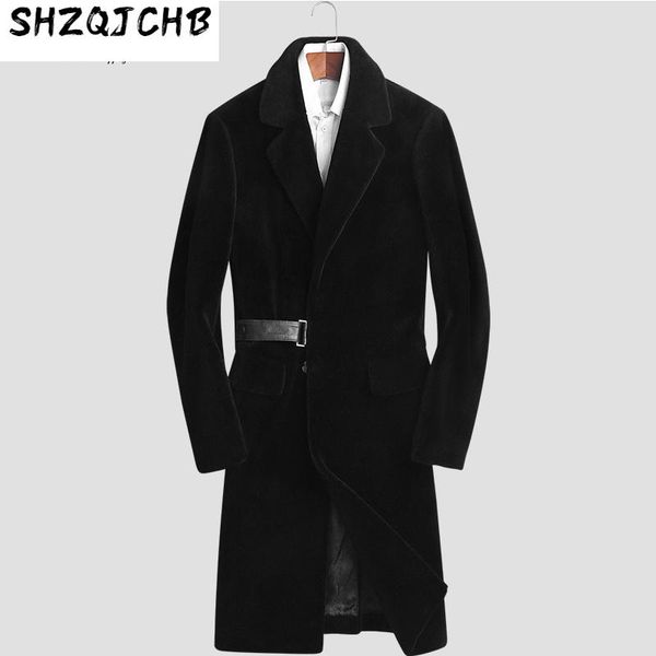men's leather & faux shzq fur coat one piece long suit collar slim fit sheep sheared thick, Black
men's leather & faux shzq fur coat one piece long suit collar slim fit sheep sheared thick, Black