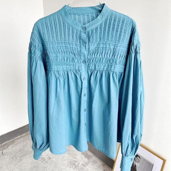 2021 new women's single breasted shirt pleated 100% cotton o-neck early autumn blouse and 8p86, Black
2021 new women's single breasted shirt pleated 100% cotton o-neck early autumn blouse and 8p86, Black