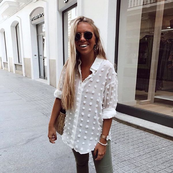 2021 new summer women lace chiffon long sleeve polka dot embroidery shirt fashion turn down collar office blouse blusas o39b, Black
2021 new summer women lace chiffon long sleeve polka dot embroidery shirt fashion turn down collar office blouse blusas o39b, Black
