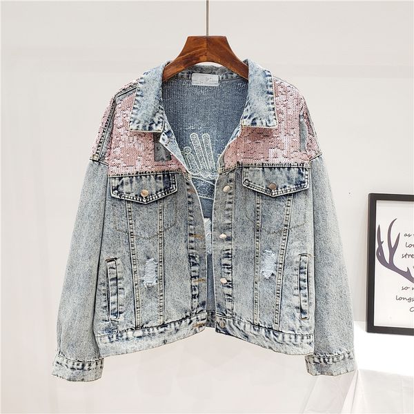 fashion hole letter sequin denim women coat vintage casual loose long sleeve short jeans jacket outwear female streetwear gl0r, Black;brown
fashion hole letter sequin denim women coat vintage casual loose long sleeve short jeans jacket outwear female streetwear gl0r, Black;brown