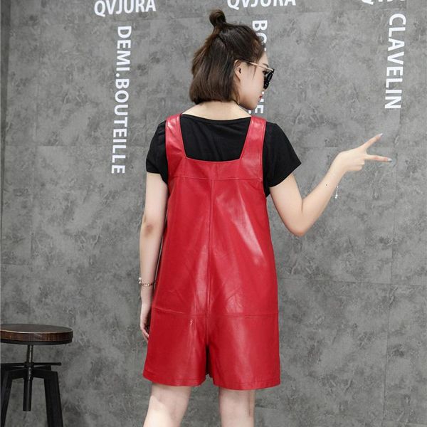 women's jumpsuits & rompers luxury womens jumpsuit fashion solid genuine leather short streetwear loose fit wide leg playsuits, Black;white
women's jumpsuits & rompers luxury womens jumpsuit fashion solid genuine leather short streetwear loose fit wide leg playsuits, Black;white