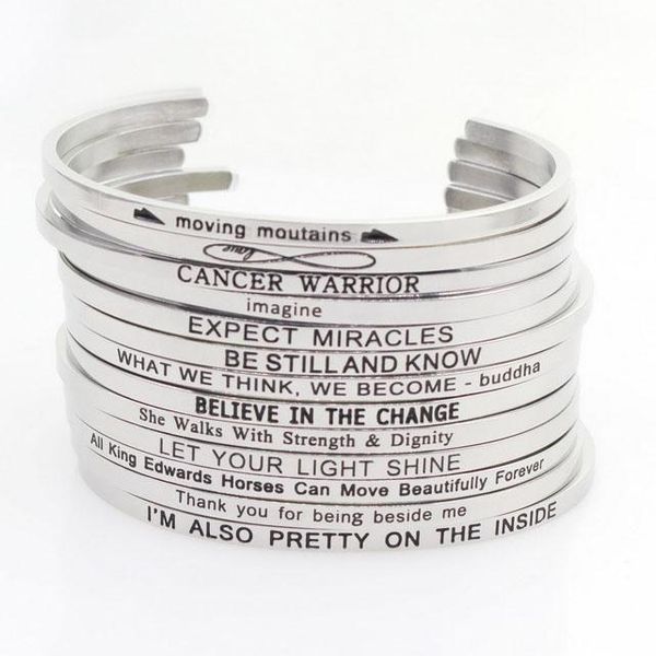 charm bracelets silver stainless steel bangle engraved positive inspirational quote hand stamped cuff mantra for men women, Golden;silver
charm bracelets silver stainless steel bangle engraved positive inspirational quote hand stamped cuff mantra for men women, Golden;silver