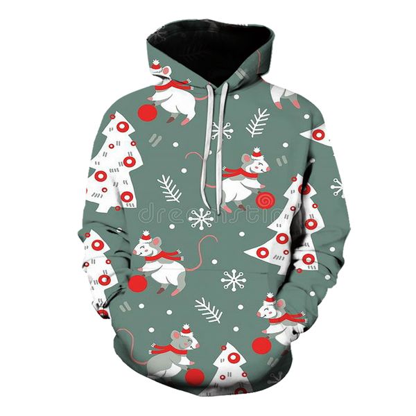 christmas mouse pattern hoodie visual impact party punk gothic round neck sweater hoodie, Black