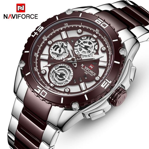 wristwatches naviforce quartz business watch men stainless steel waterproof wrist army sport watches relogio masculino, Slivery;brown
wristwatches naviforce quartz business watch men stainless steel waterproof wrist army sport watches relogio masculino, Slivery;brown