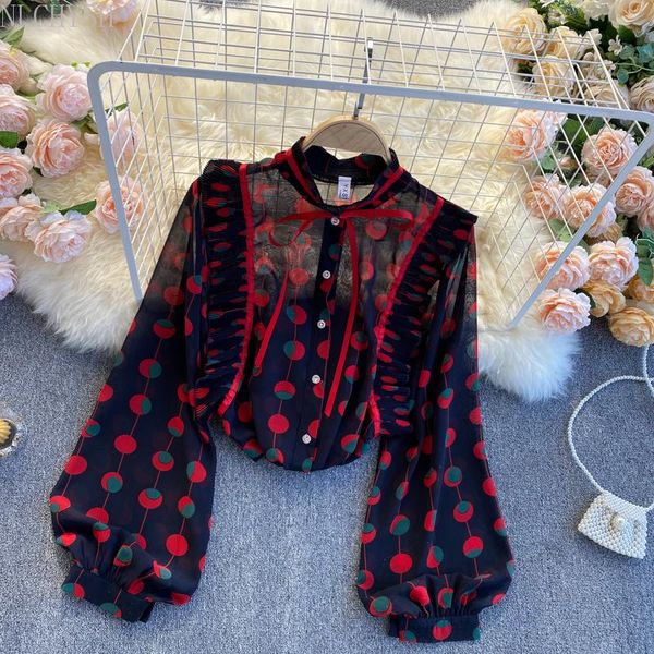 women's blouses & shirts 2021 spring chiffon blouse female pleated wood ear slim puff sleeve stand collar nlchysh color matching polka, White
women's blouses & shirts 2021 spring chiffon blouse female pleated wood ear slim puff sleeve stand collar nlchysh color matching polka, White
