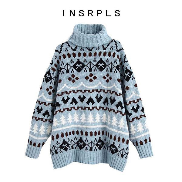 women's sweaters insrpls women fashion oversized jacquard knitted sweater vintage high neck long sleeve female pullovers chic, White;black
women's sweaters insrpls women fashion oversized jacquard knitted sweater vintage high neck long sleeve female pullovers chic, White;black