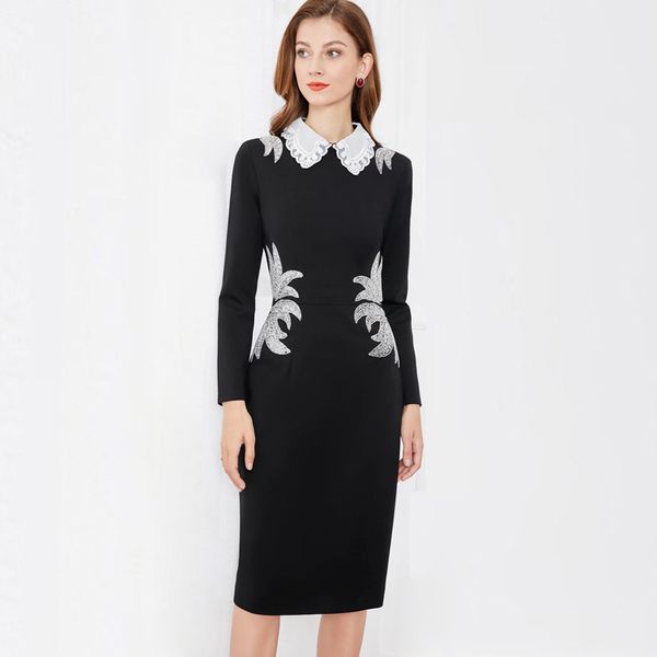 women's runway dresses turn down collar beaded embroidery elegant pencil little black dress
women's runway dresses turn down collar beaded embroidery elegant pencil little black dress