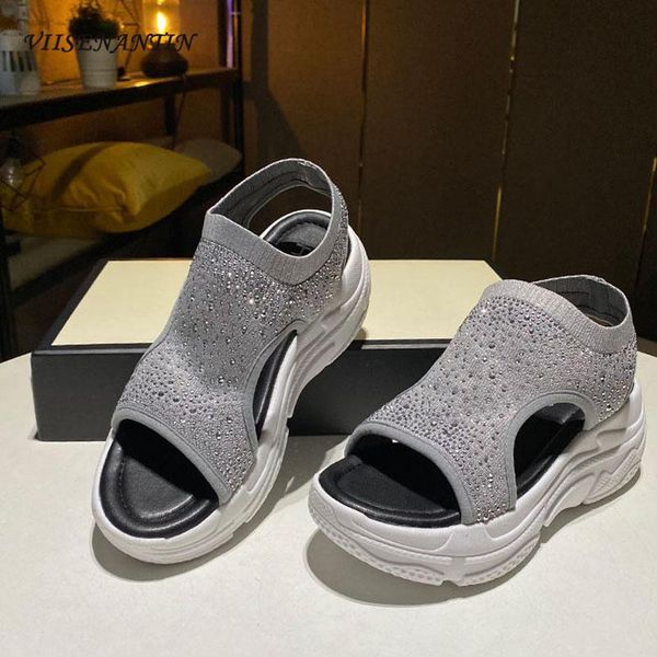 dress shoes silver rhinestone sandals women's summer 2021 thick-soled heightened sports roman daddy trend, Black 
dress shoes silver rhinestone sandals women's summer 2021 thick-soled heightened sports roman daddy trend, Black