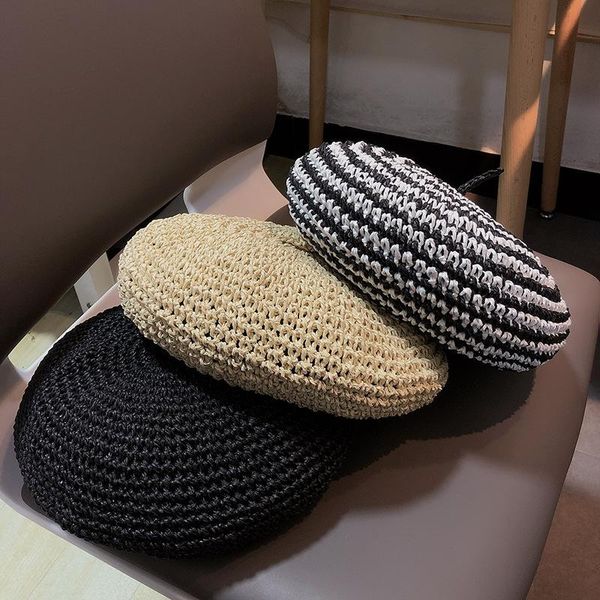 berets 2021 women sun hat solid color beret straw french artist summer ladies casual spring holiday beach, Blue;gray
berets 2021 women sun hat solid color beret straw french artist summer ladies casual spring holiday beach, Blue;gray