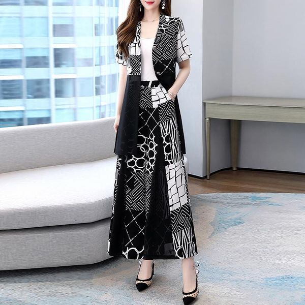 women's two piece pants summer women long short sleeve blazer+wide leg suits thin vintage print loose elegant set, White
women's two piece pants summer women long short sleeve blazer+wide leg suits thin vintage print loose elegant set, White