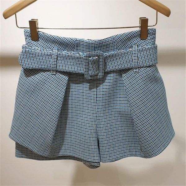 women's shorts 2021 women blue classic plaid high waist belt short pant autmn clothing, White;black
women's shorts 2021 women blue classic plaid high waist belt short pant autmn clothing, White;black
