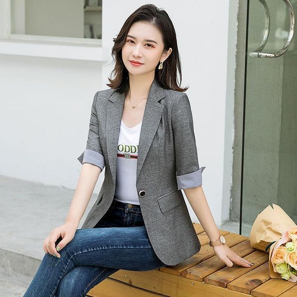 women's suits & blazers 2021 spring and autumn coat gray small suit korean design sense of niche net red casual seven sleeve summer, White;black
women's suits & blazers 2021 spring and autumn coat gray small suit korean design sense of niche net red casual seven sleeve summer, White;black