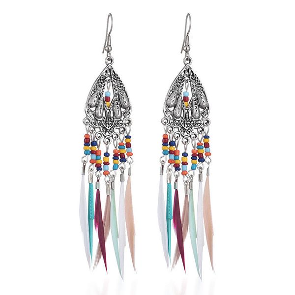 10pairs/lot 2021 new hollow feather dangle earrings bohemian retro colorful beads ear drop women party long tassel earring hook jewelry, Golden;silver
10pairs/lot 2021 new hollow feather dangle earrings bohemian retro colorful beads ear drop women party long tassel earring hook jewelry, Golden;silver